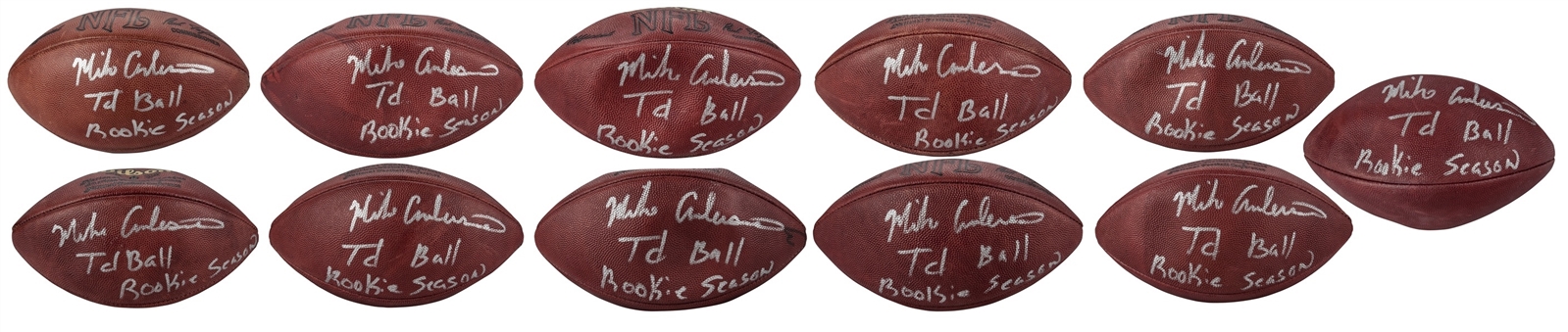 Lot of (11) Mike Anderson Game Used and Signed/Inscribed Touchdown Balls from Rookie Season (Anderson LOA)